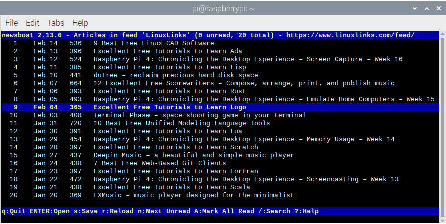 Raspberry Pi 4 - newsboat