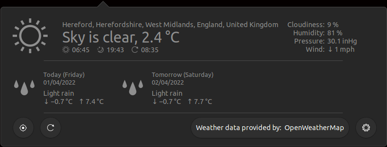 GNOME Extensions: OpenWeather