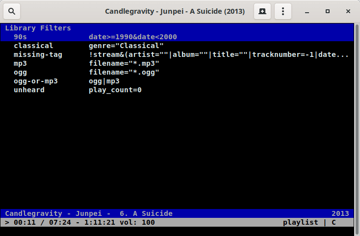 cmus: Library Filters