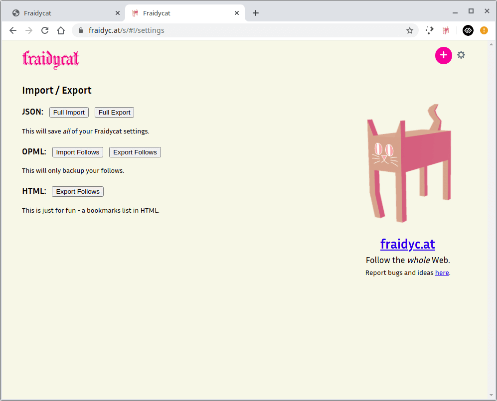 Fraidycat - Import and Export
