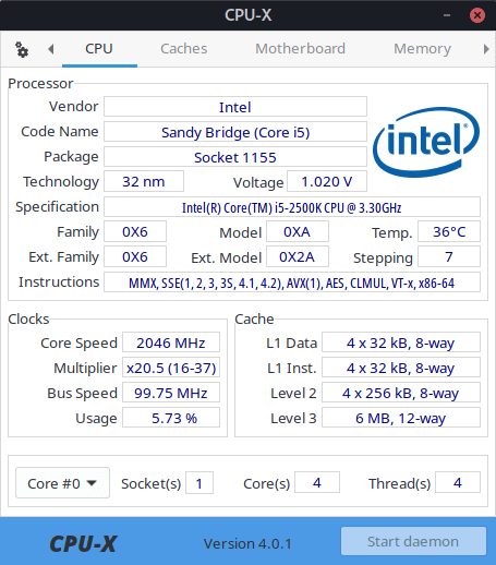 CPU-X - CPU tab