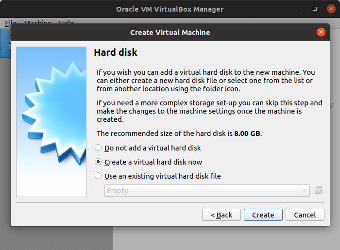 VirtualBox - create virtual machine hard disk