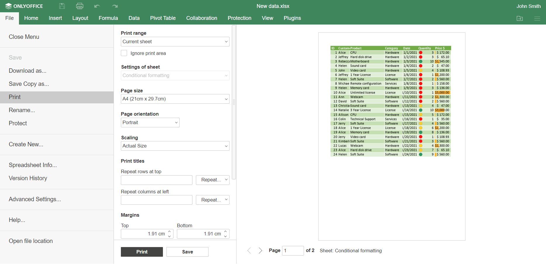 ONLYOFFICE - print preview