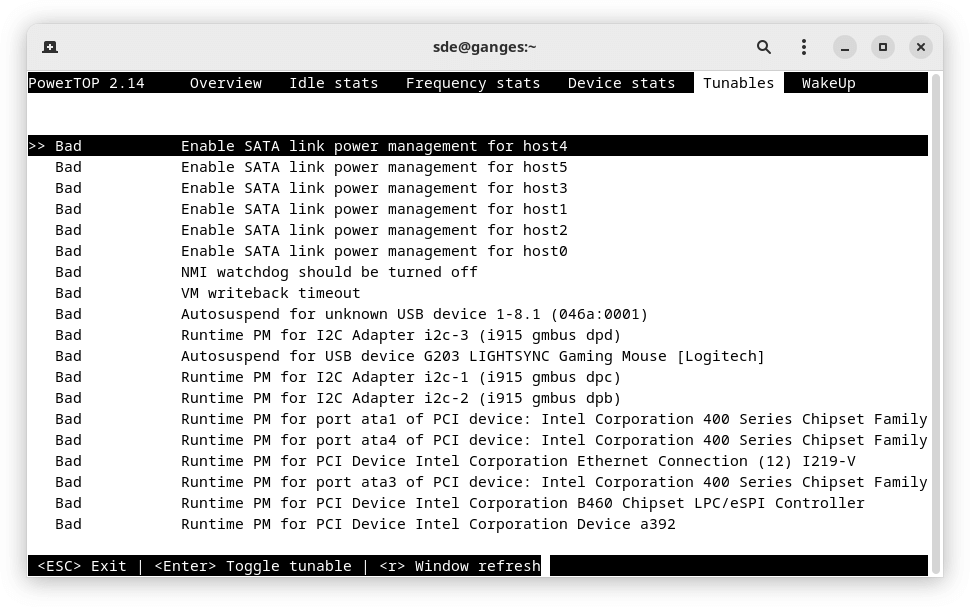 Tunables in PowerTOP