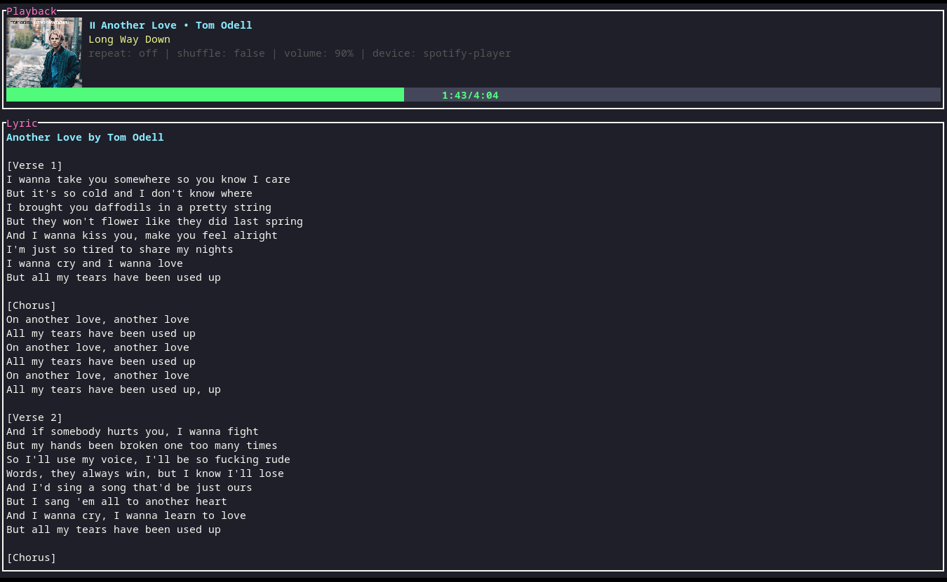lyrics of track in spotify-player