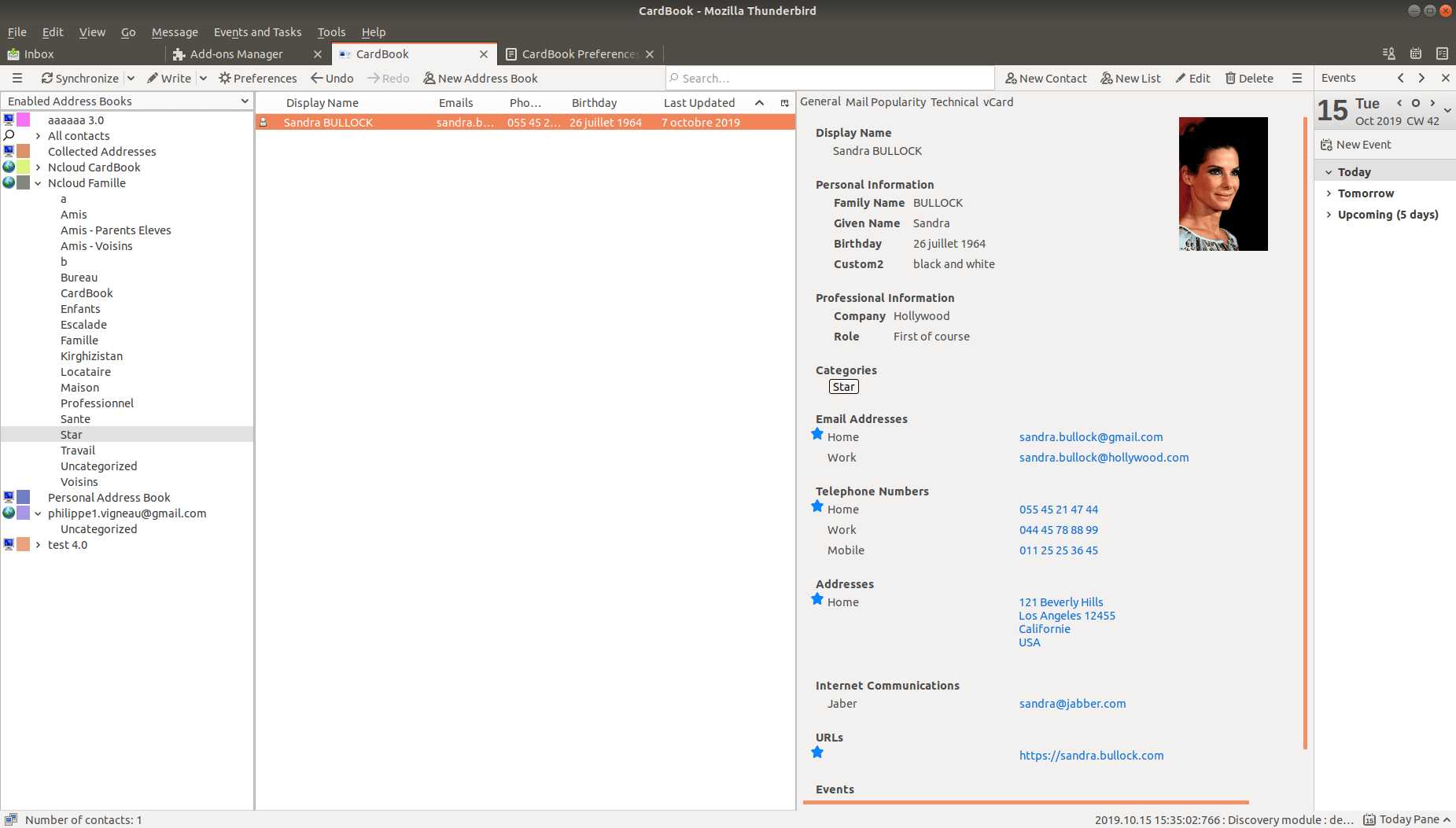 CardBook Thunderbird address book based on CardDAV and vCard