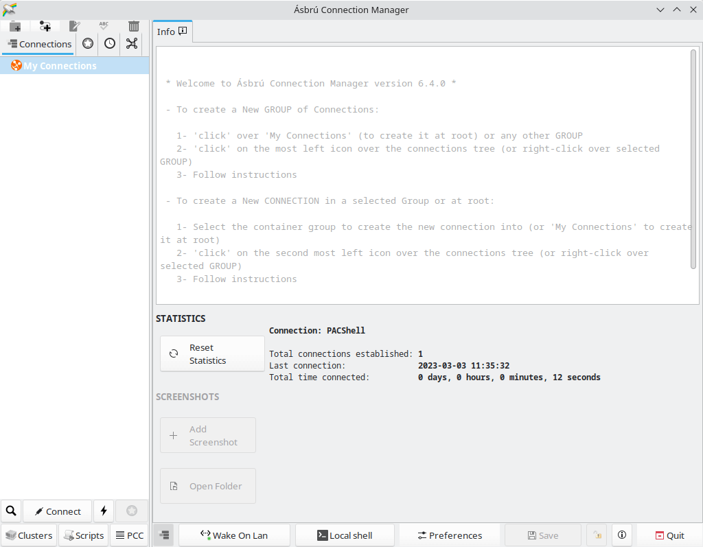 Initial starting image of Asbru Connection Manager