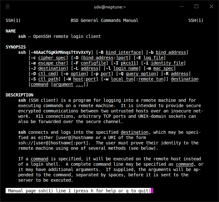 ssh man page