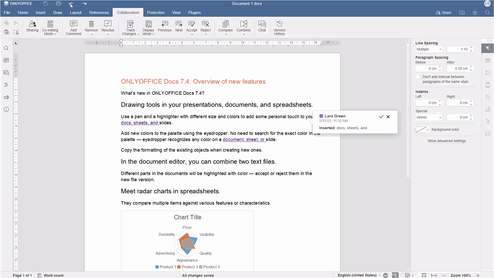 ONLYOFFICE Docs v7.4: Combine documents with ease