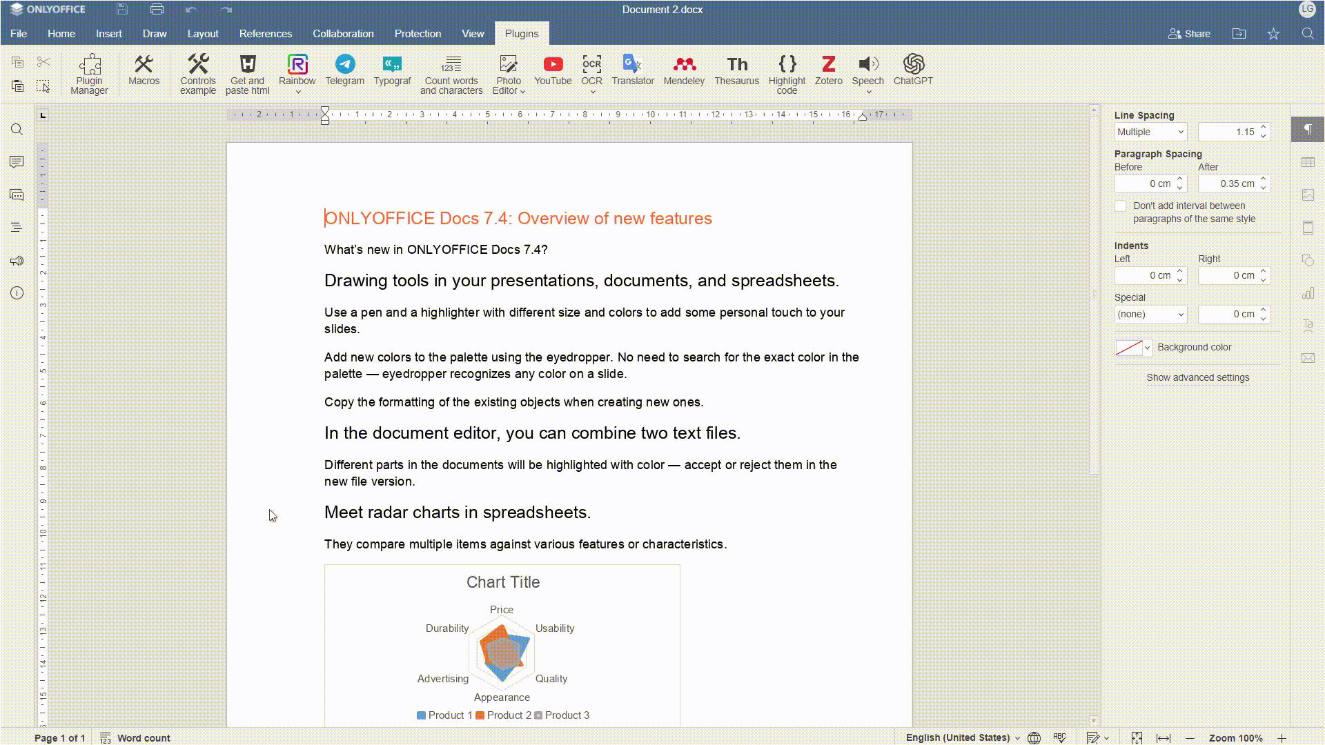 ONLYOFFICE Docs v7.4: Updated ChatGPT plugin