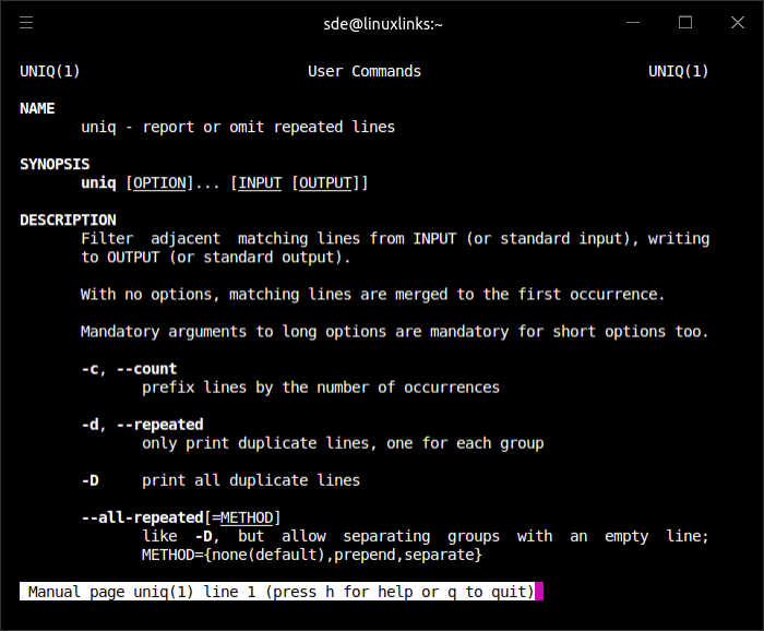 uniq man page