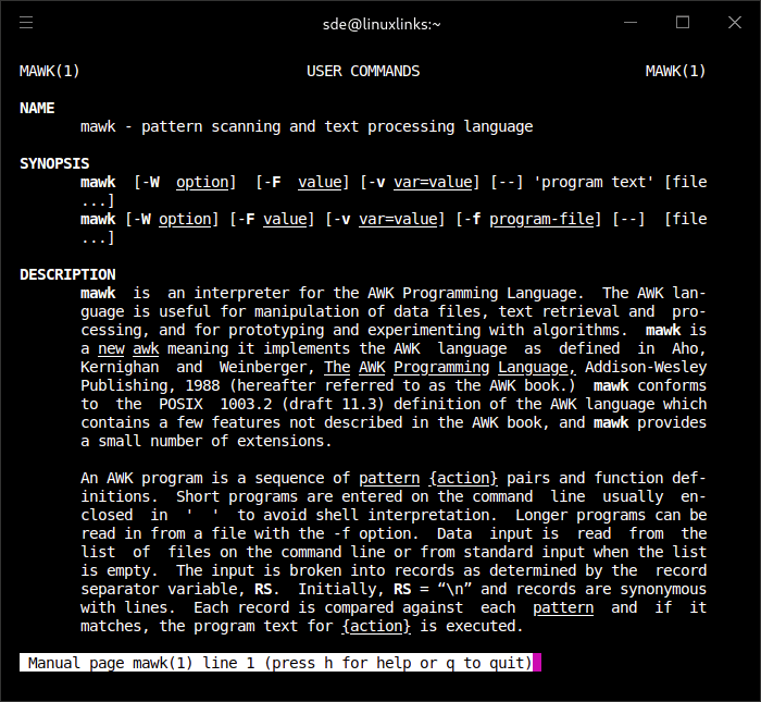 Mawk Pattern Scanning And Text Processing Language Linuxlinks