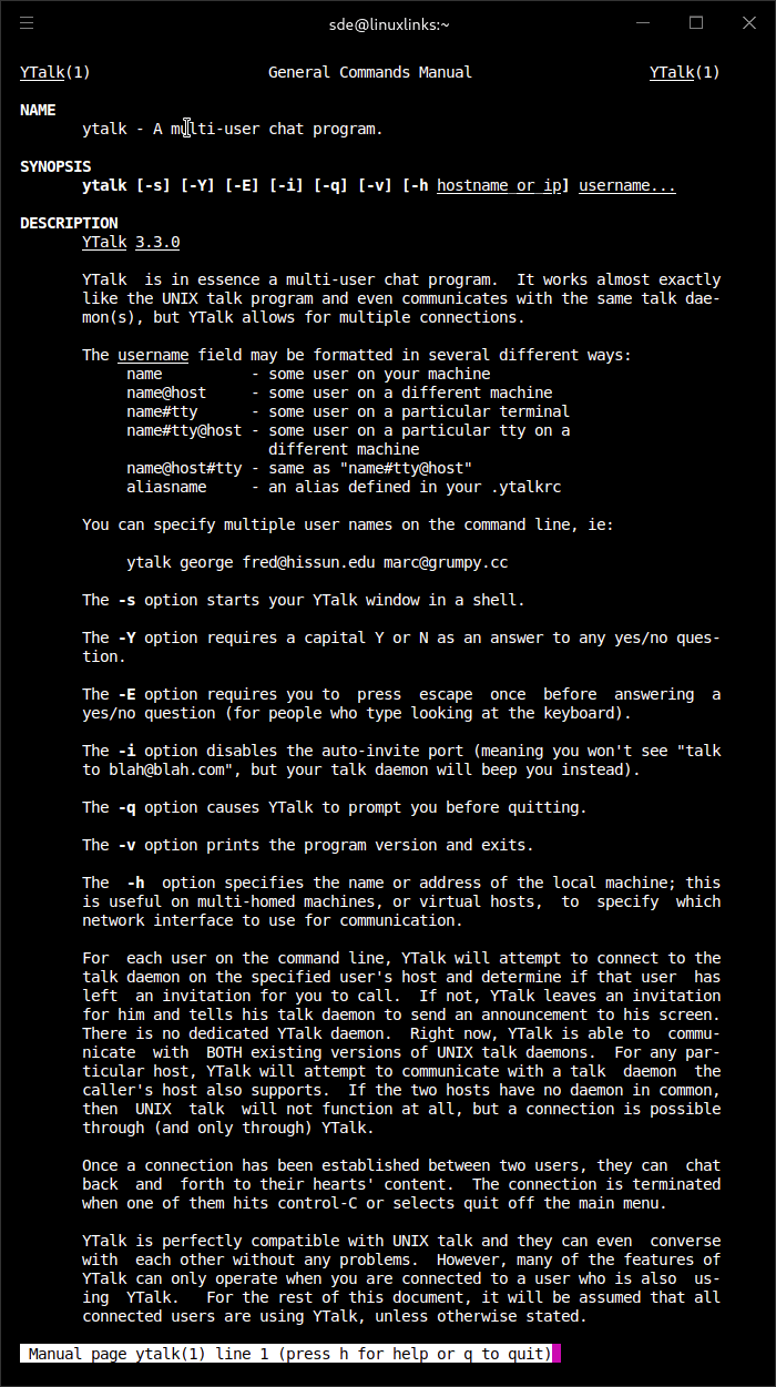 Man page for YTalk