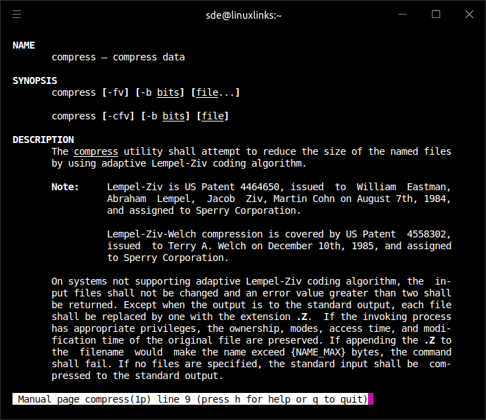 Man page for compress