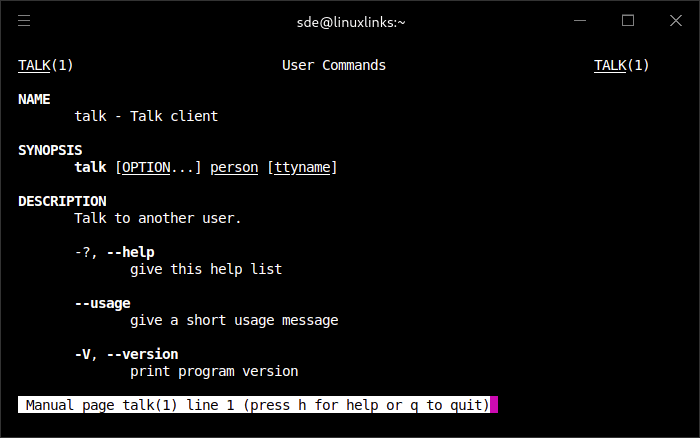 Man page for talk