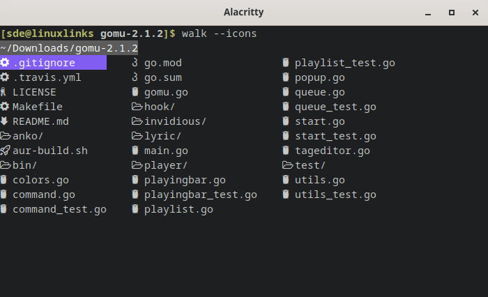walk showing icons for files and directories