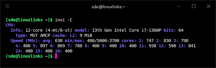 Intel NUC 13 Pro - inxi -C