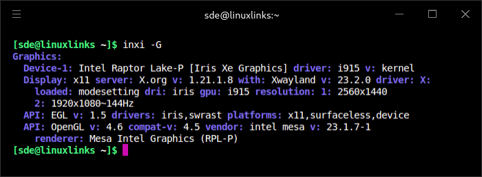 Intel NUC 13 Pro - inxi -G
