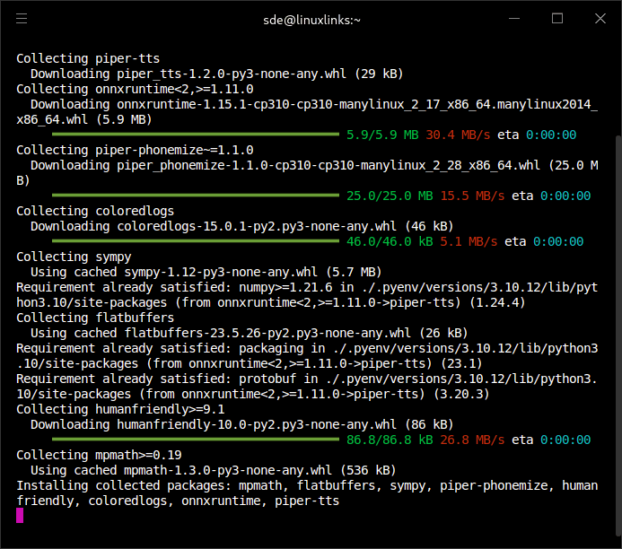 Installing piper with pip in a virtual environment