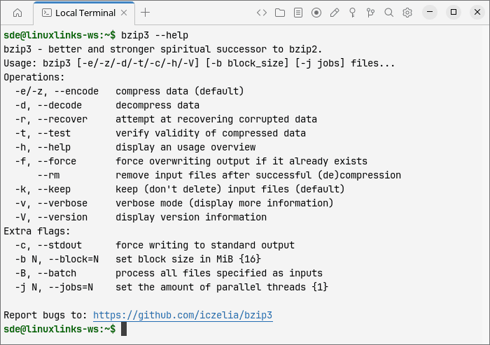 bzip3 operations and extra flags
