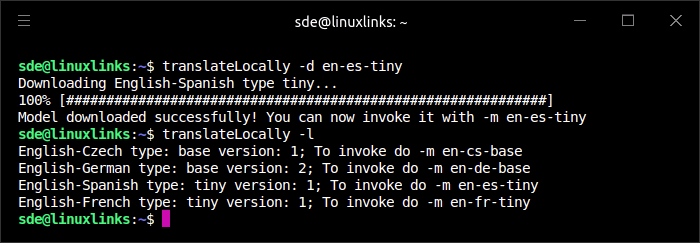 translateLocally installed models