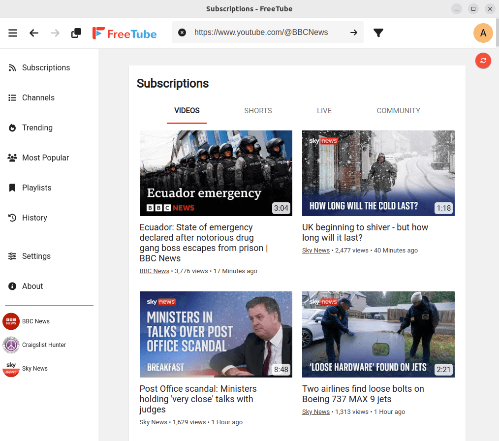 FreeTube in action