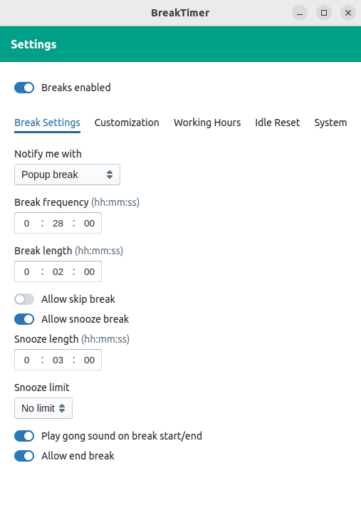 BreakTimer in action