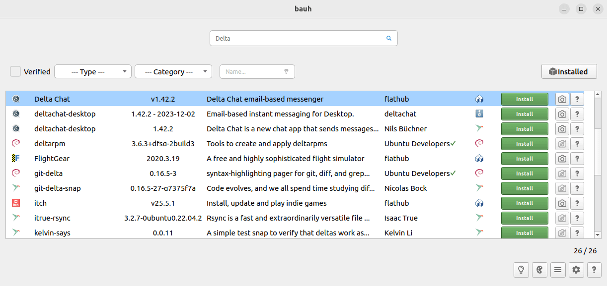 Delta Chat installation with bauh
