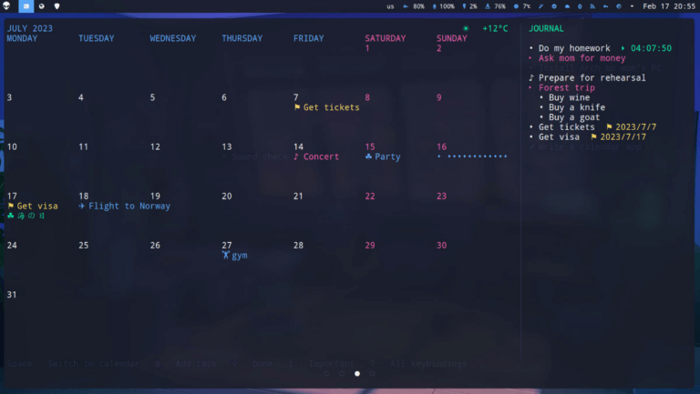 calcure - modern TUI calendar and task manager - LinuxLinks