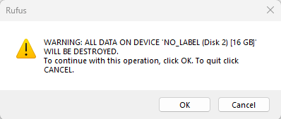 Rufus is going to wipe USB key