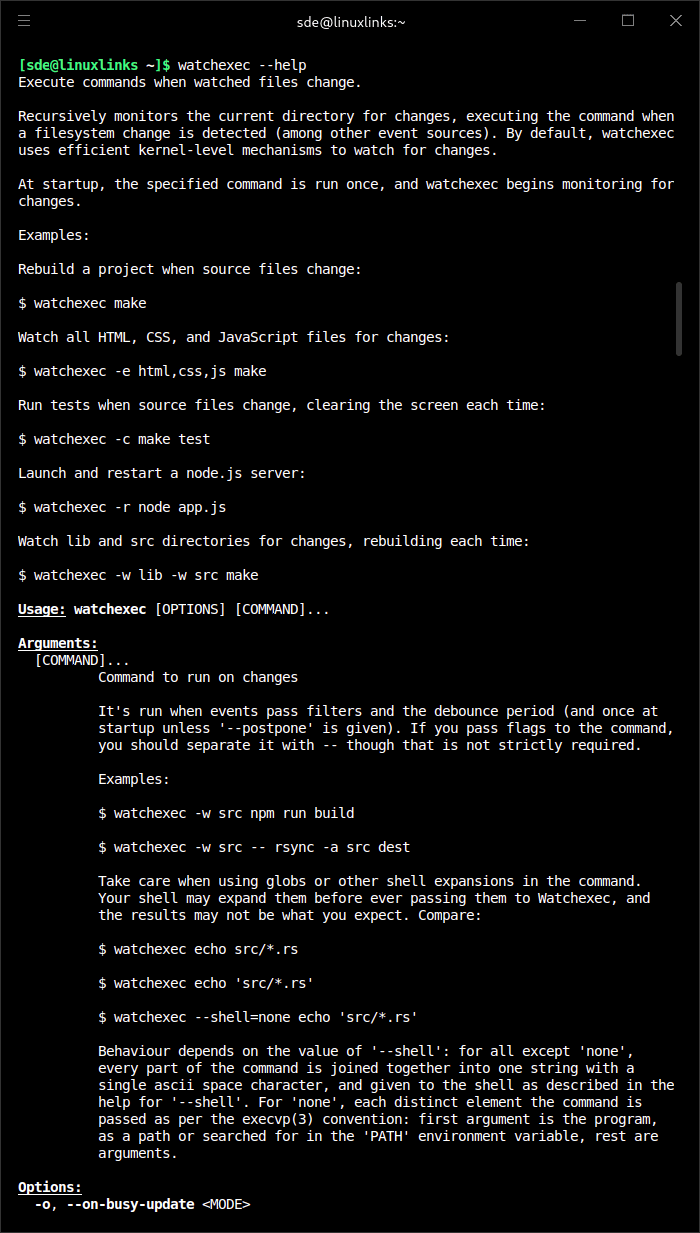 watchexec help