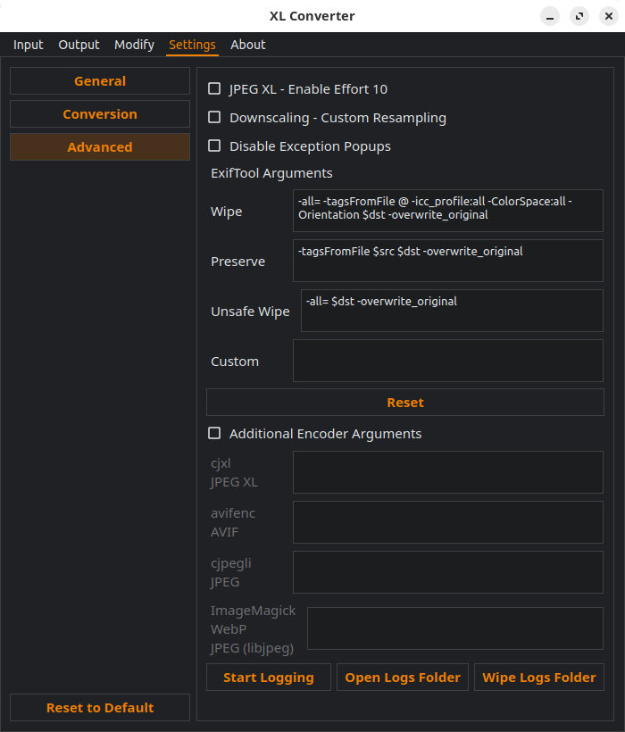 XL Converter Settings