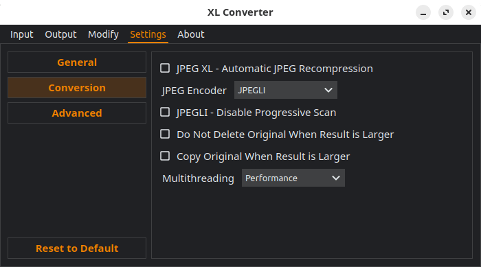XL Converter Settings