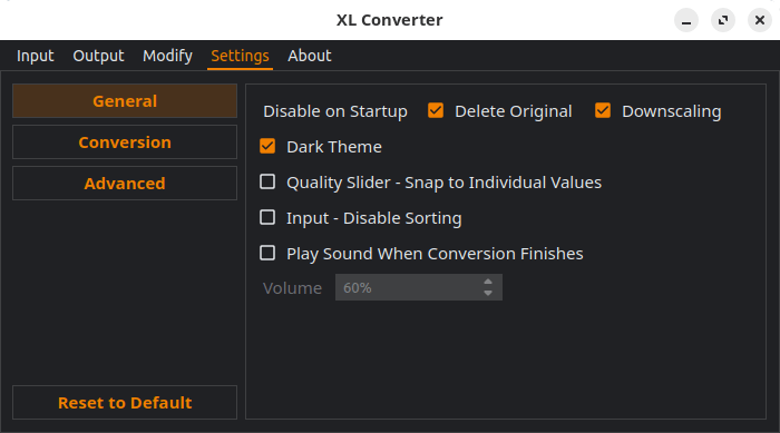 XL Converter Settings