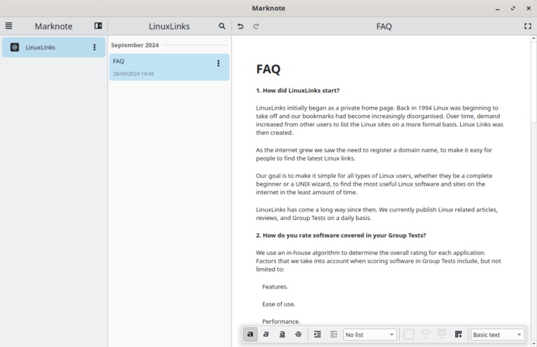 Marknote - create rich text notes - LinuxLinks