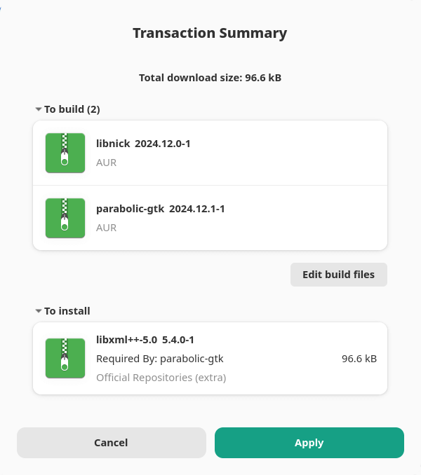Installing Parabolic with Pamac, Manjaro's package manager