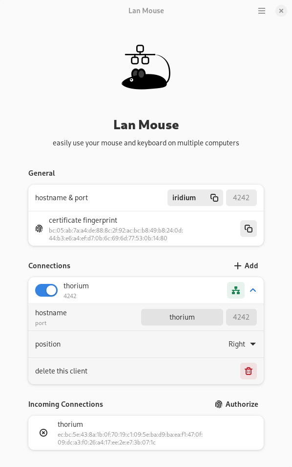 Lan Mouse GTK interface