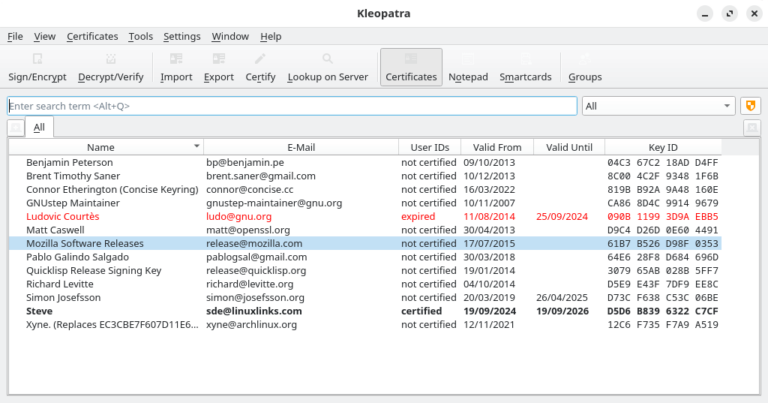 Kleopatra - KDE tool for managing X.509 and OpenPGP certificates ...