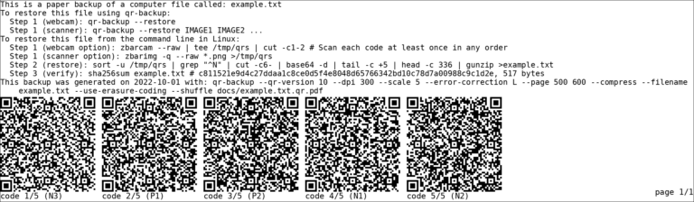 Filing Paper Using Qr Code qr-backup - paper backup of files using QR codes - LinuxLinks