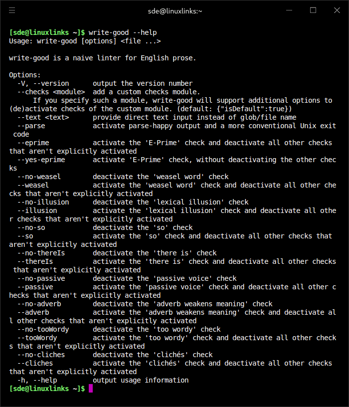 Options that are available from the CLI