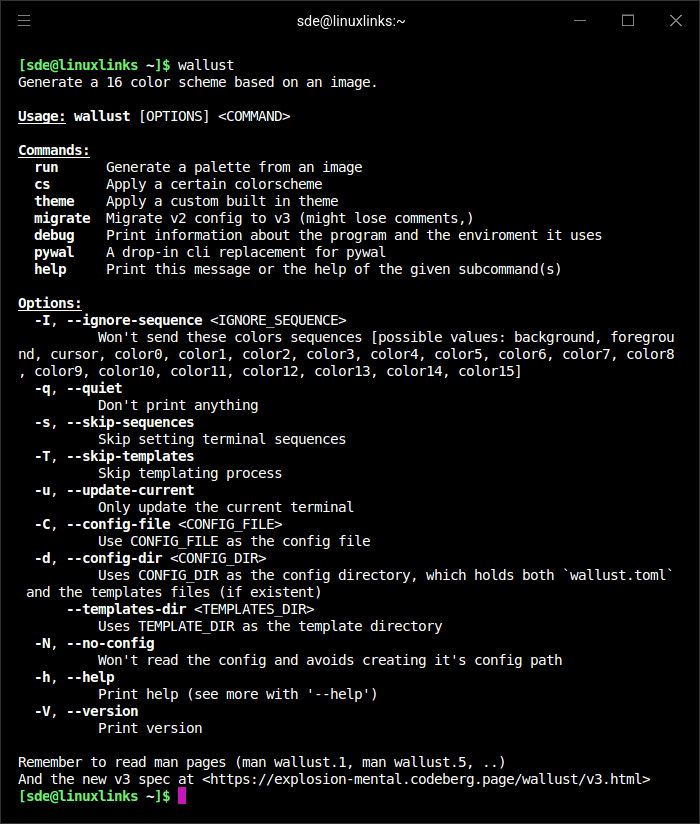 Commands and options