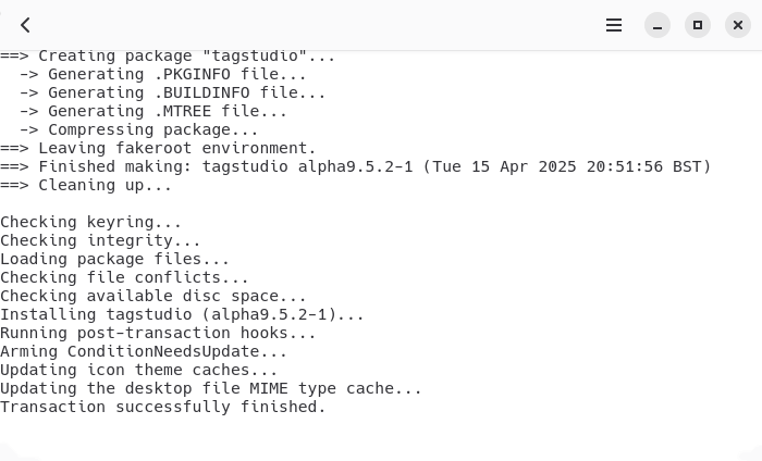 Installing TagStudio in Manjaro