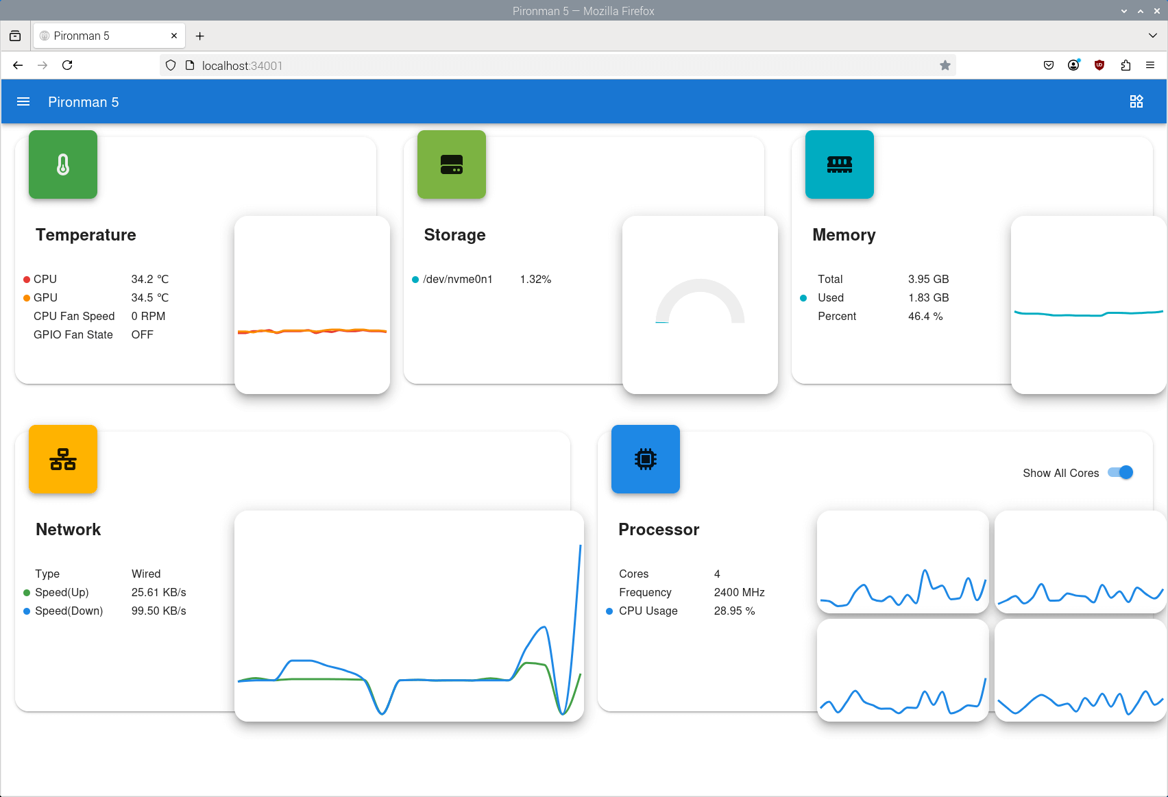 Pironman 5 dashboard