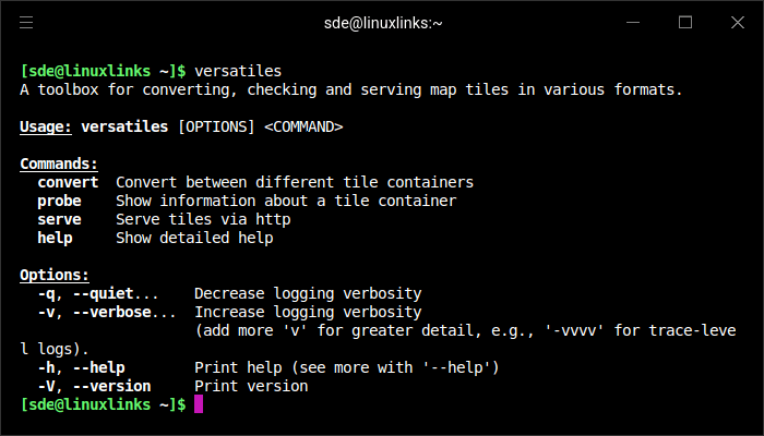VersaTiles commands and options