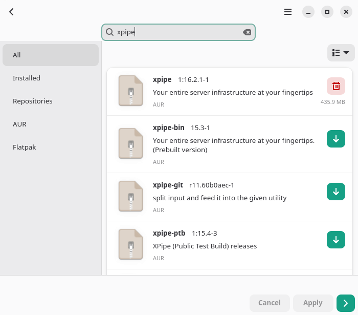 Installing XPipe in Manjaro with Pamac