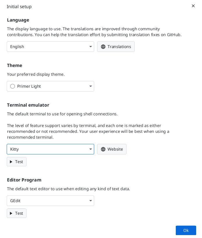 Initial setup wizard