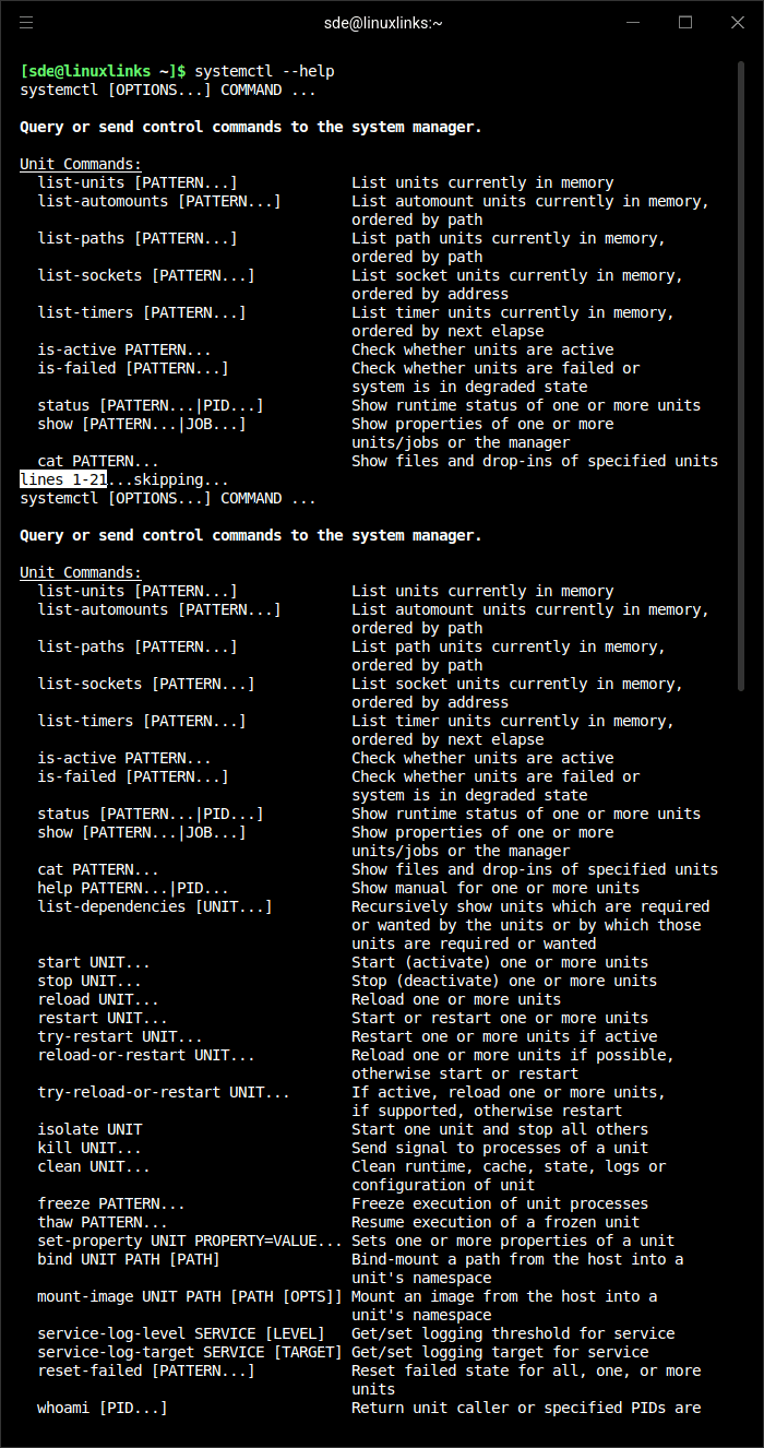 systemctl commands 
