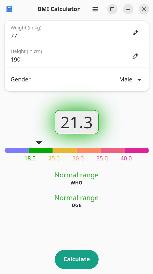 BMI Calculator in action