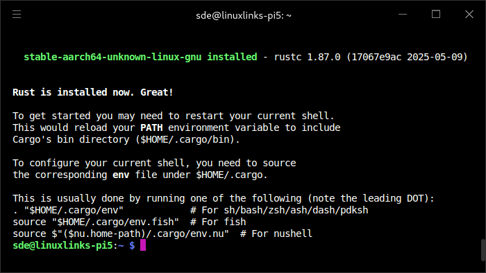 Current version of Rust now installed