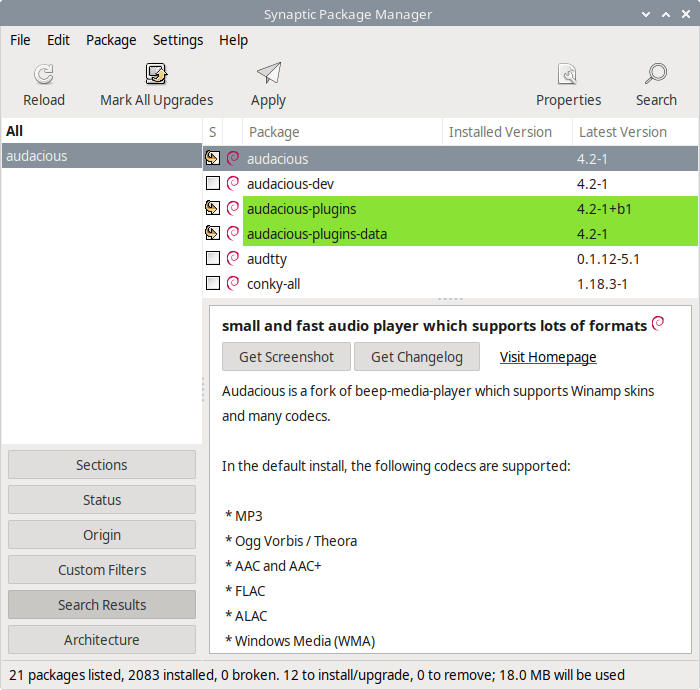 Installing software with the Synaptic Package Manager